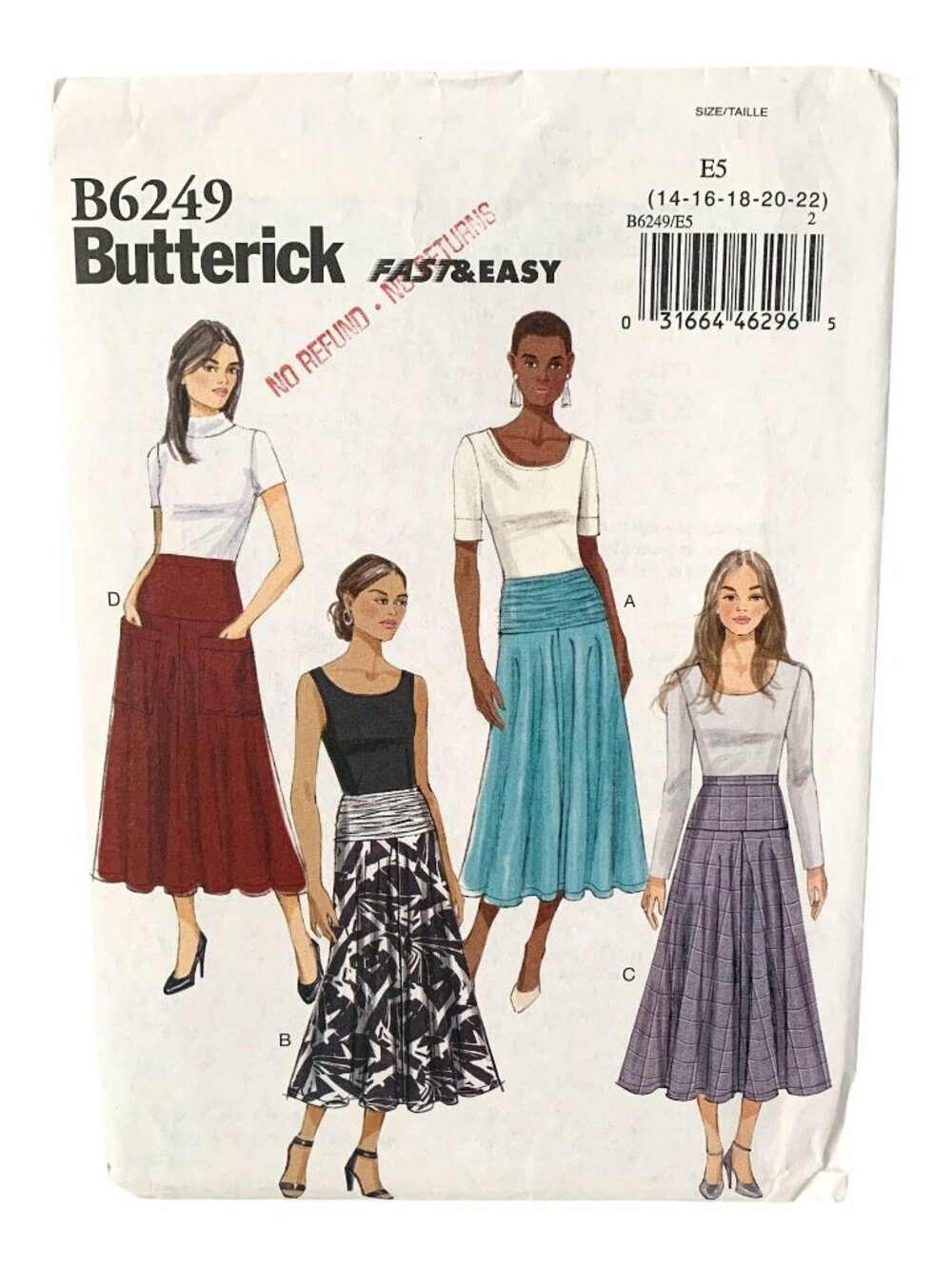 Butterick B6249 Pattern Misses Skirts Variations Uncut Size 14 16 18 20 22